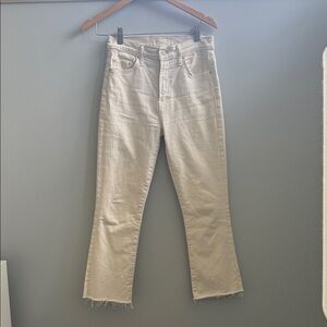 MOTHER Cream Straight-Leg Jeans with Raw Hem